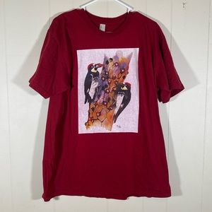 Nature woodpeckers bird‎ forest t shirt red t shirt mens size xl